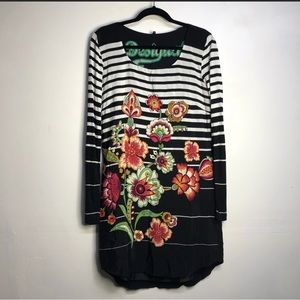 Desigual floral black white stripe dress